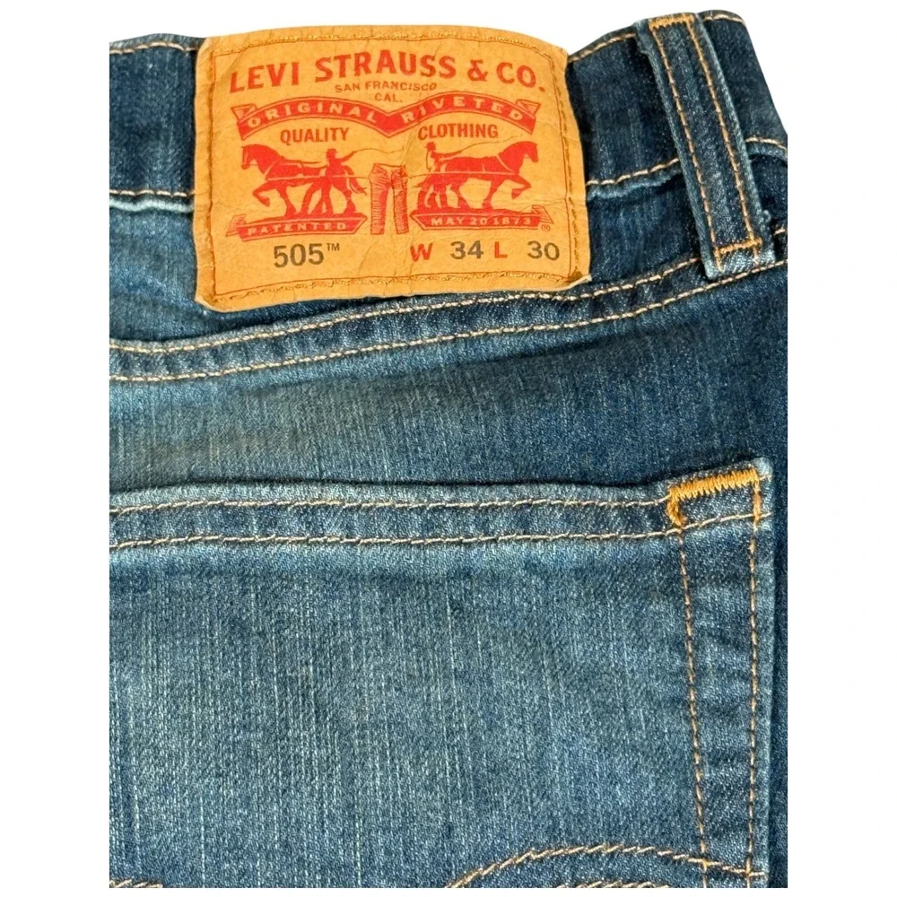 Vintage Levi's 505 Straight Fit Work Blue‎ Faded Denim Workwear Jeans Mens 34x30